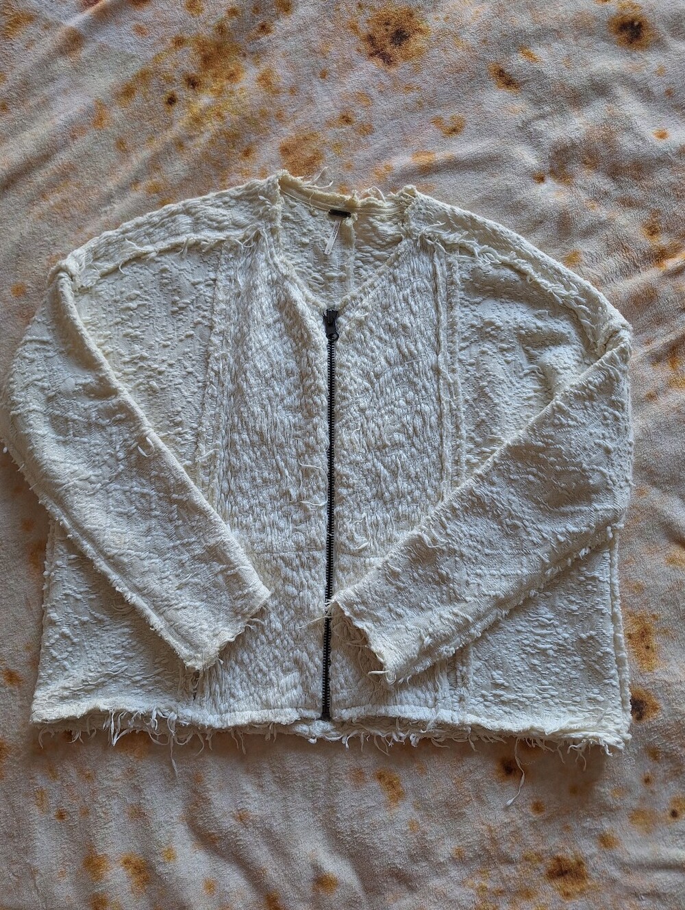 Free People Favorite Crush Textured Zip Up Jacket Ivory Boho Oversized S Rare - Picture 2 of 13